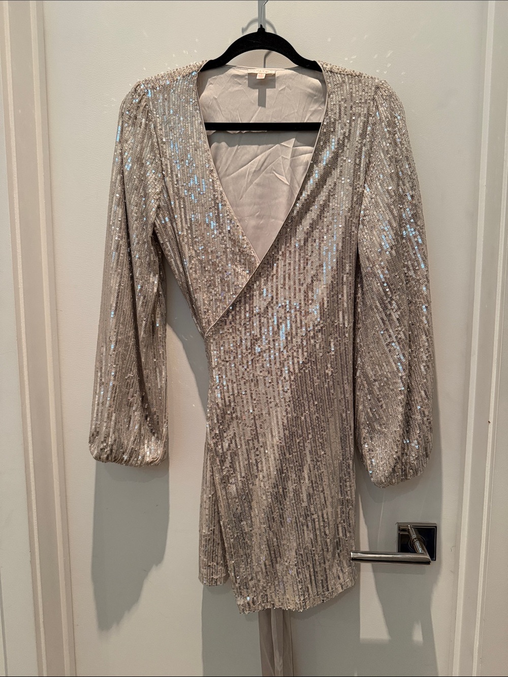 Silver Sequin Wrap Mini Dress